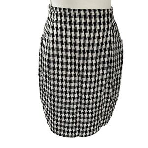 VTG Shelli Segal black white houndstooth wool blend pencil skirt women 8 24”